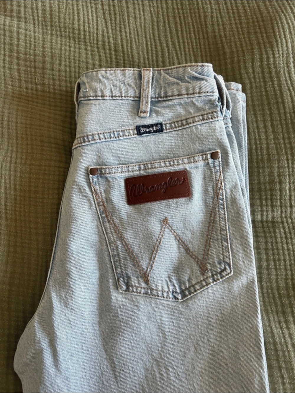Wrangler Light Blue Boot Cut Jeans with Brown Patch